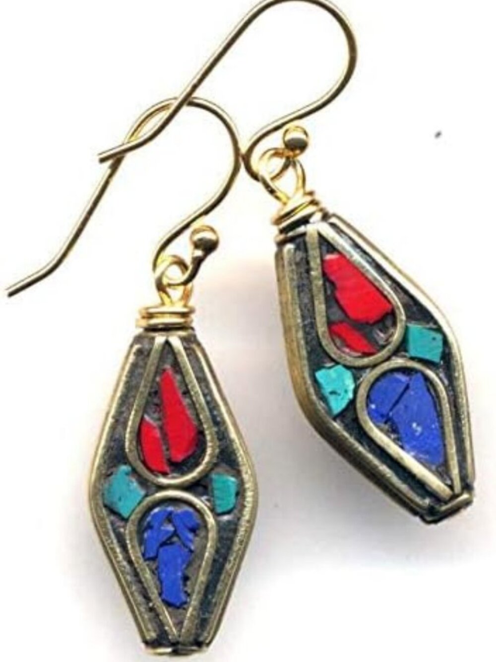 Boho Tribal Lapis Coral Turquoise Earrings | 18K Gold Filled Statement Jewelry